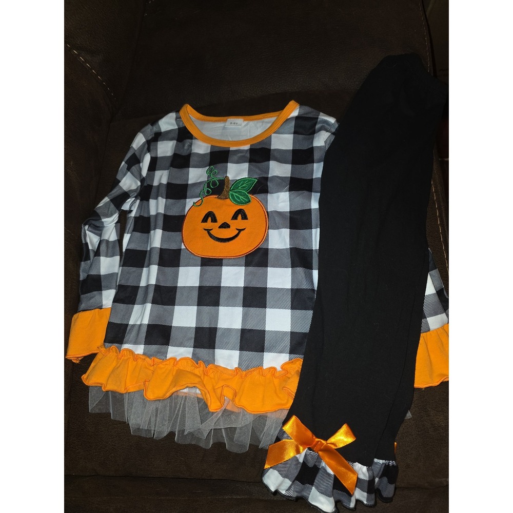 Boutique fall autumn Halloween pumpkin outfit top leggings size 5 6